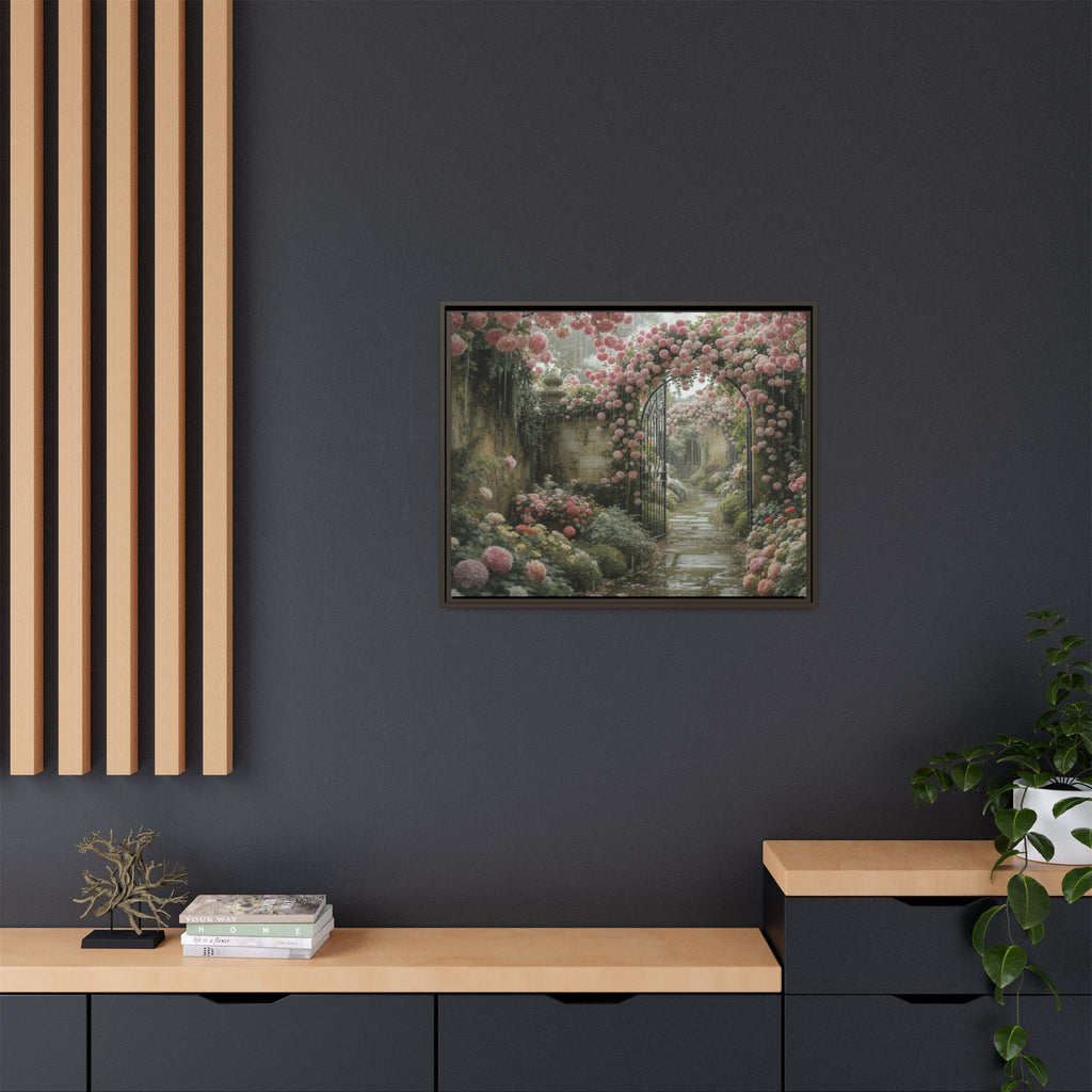 Framed Canvas Print – Secret Garden Archway Floral Landscape