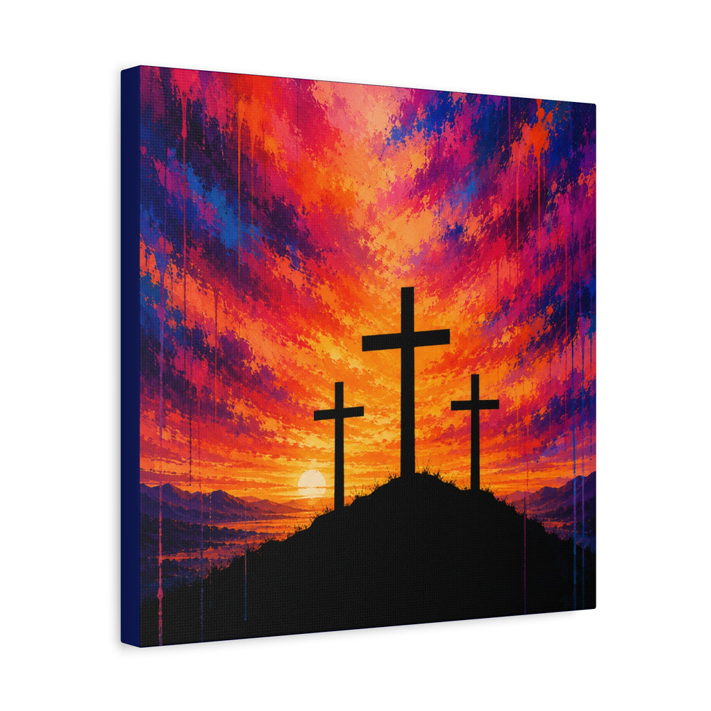 Grace in Color™ – Three Crosses at Sunset | Contemporary Christian Canvas