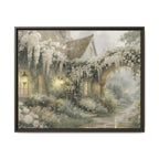 Framed Matte Canvas Print – Cottage Garden Pathway in Soft Floral Hues