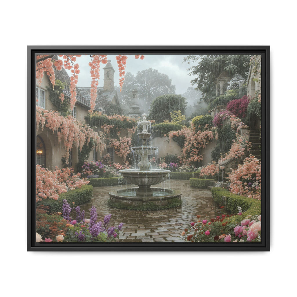 Mediterranean Garden Fountain Canvas — Framed Matte Wall Art