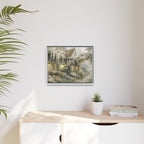 Framed Matte Canvas Print – Cottage Garden Pathway in Soft Floral Hues