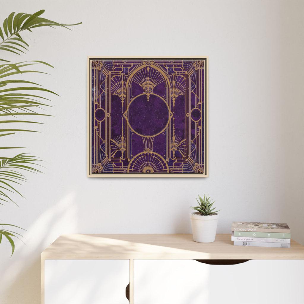 Art Deco Purple Gold Framed Canvas Wall Art