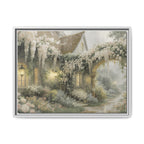 Framed Matte Canvas Print – Cottage Garden Pathway in Soft Floral Hues