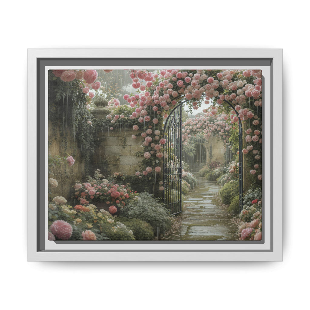 Framed Canvas Print – Secret Garden Archway Floral Landscape