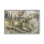 Framed Matte Canvas Print – Cottage Garden Pathway in Soft Floral Hues