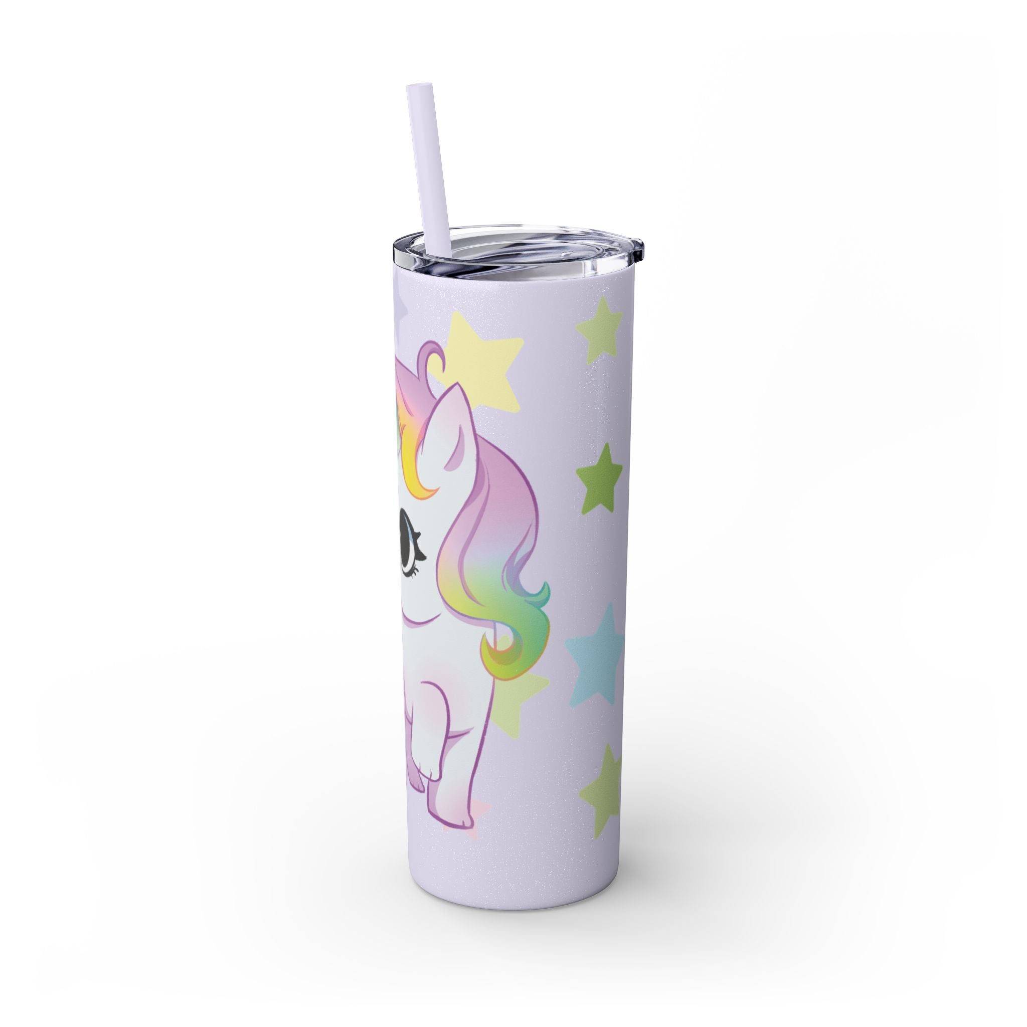Unicorn Skinny Tumbler 20oz — Cute Pastel Rainbow Unicorn with Straw