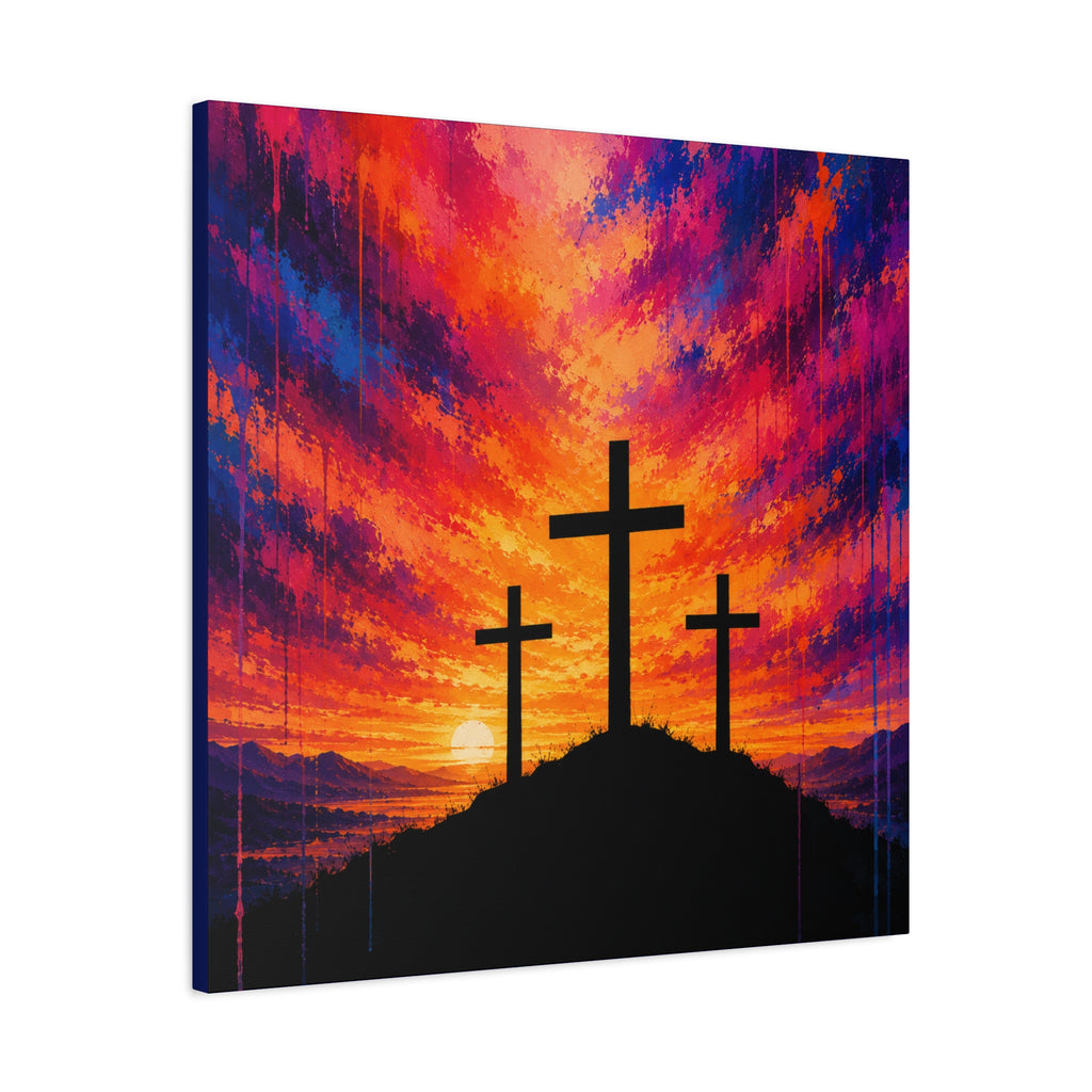 Grace in Color™ – Three Crosses at Sunset | Contemporary Christian Canvas