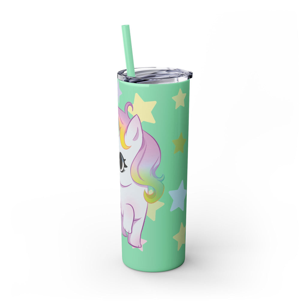 Unicorn Skinny Tumbler 20oz — Cute Pastel Rainbow Unicorn with Straw
