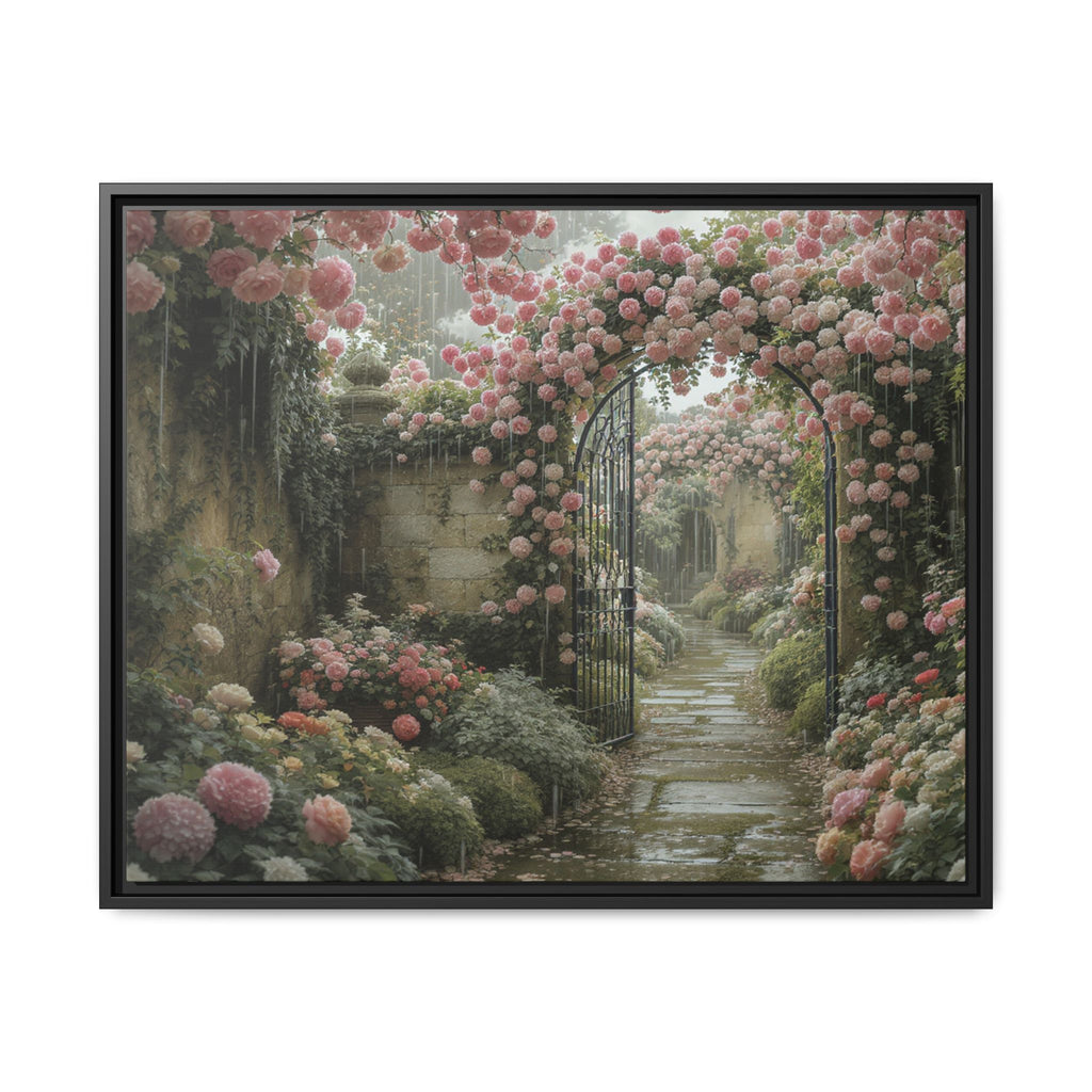 Framed Canvas Print – Secret Garden Archway Floral Landscape