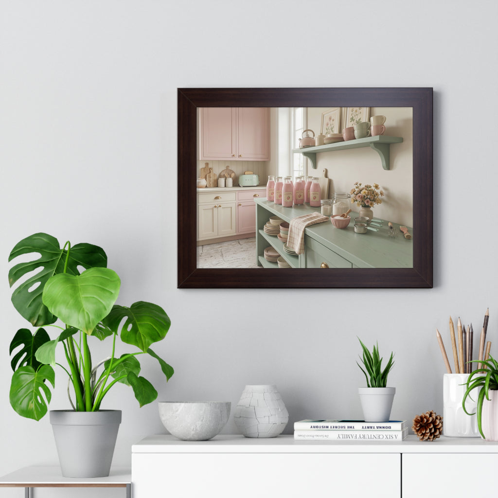 “Strawberry Milk Kitchen Aesthetic” Framed Poster: Pastel Kitchen Wall Art | Strawberry Milk Aesthetic Still Life Print | Soft Retro Home Decor