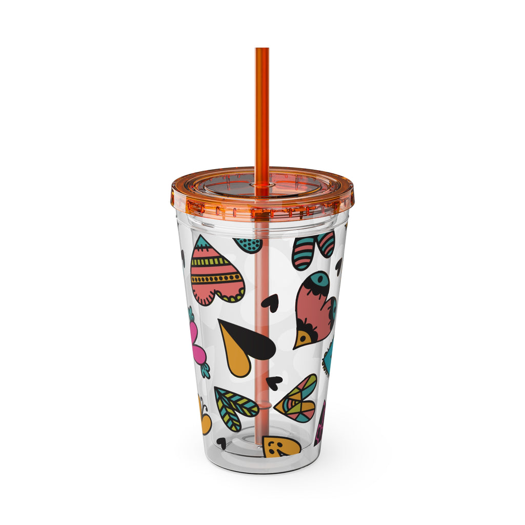 Sunsplash 16oz Heart Pattern Tumbler with Straw
