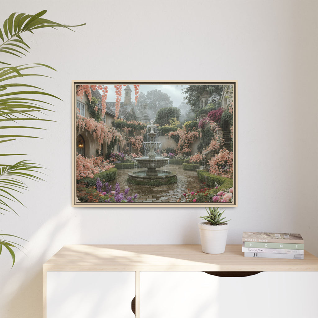 Mediterranean Garden Fountain Canvas — Framed Matte Wall Art