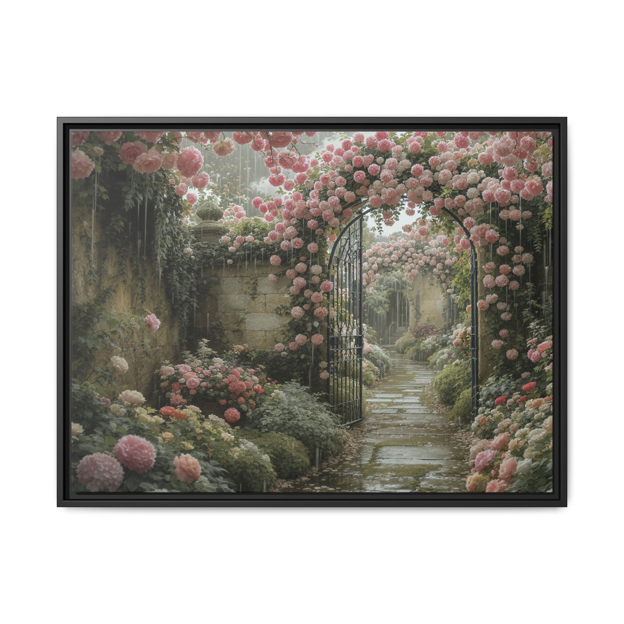 Framed Canvas Print – Secret Garden Archway Floral Landscape