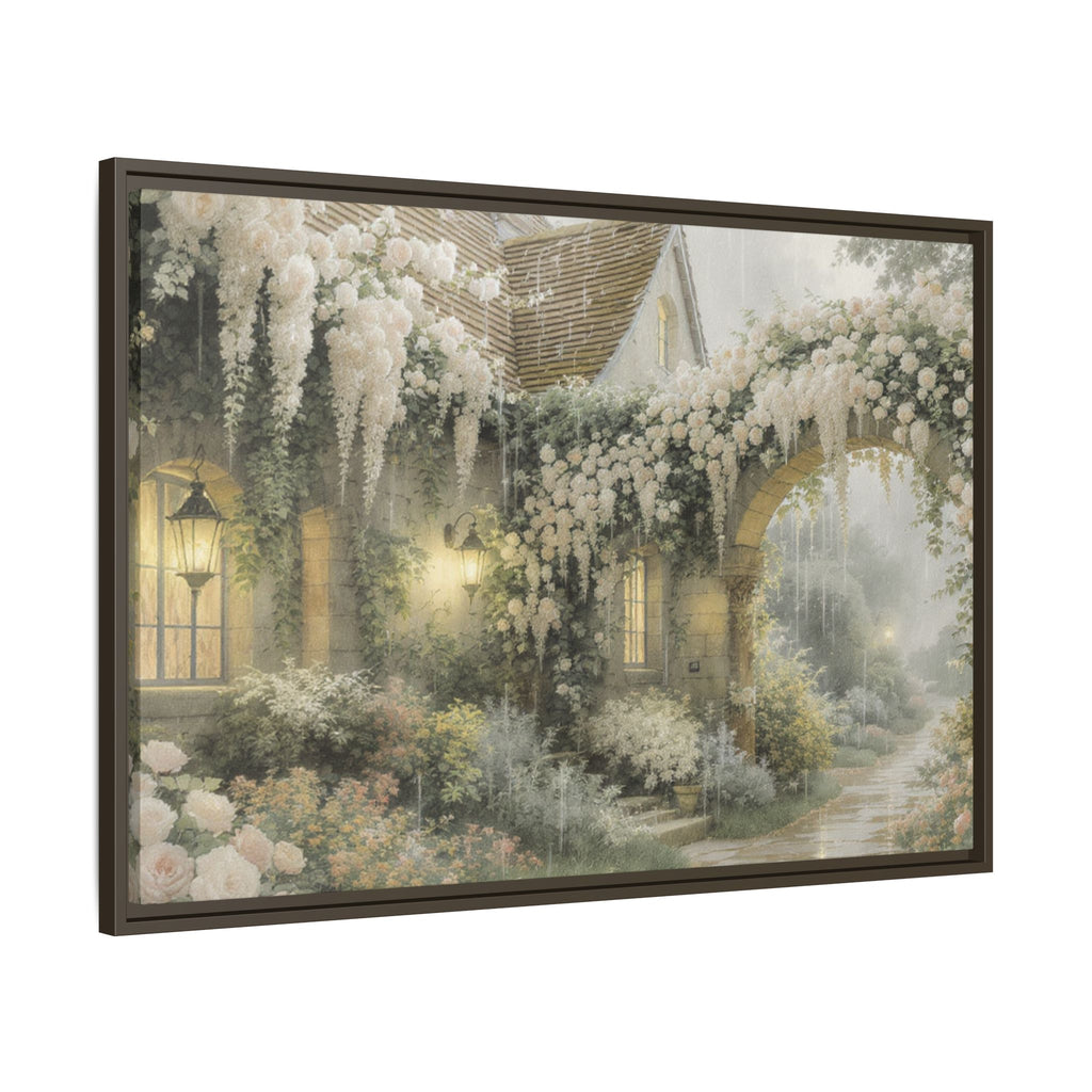 Framed Matte Canvas Print – Cottage Garden Pathway in Soft Floral Hues