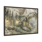 Framed Matte Canvas Print – Cottage Garden Pathway in Soft Floral Hues