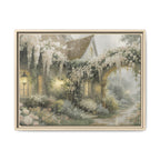 Framed Matte Canvas Print – Cottage Garden Pathway in Soft Floral Hues