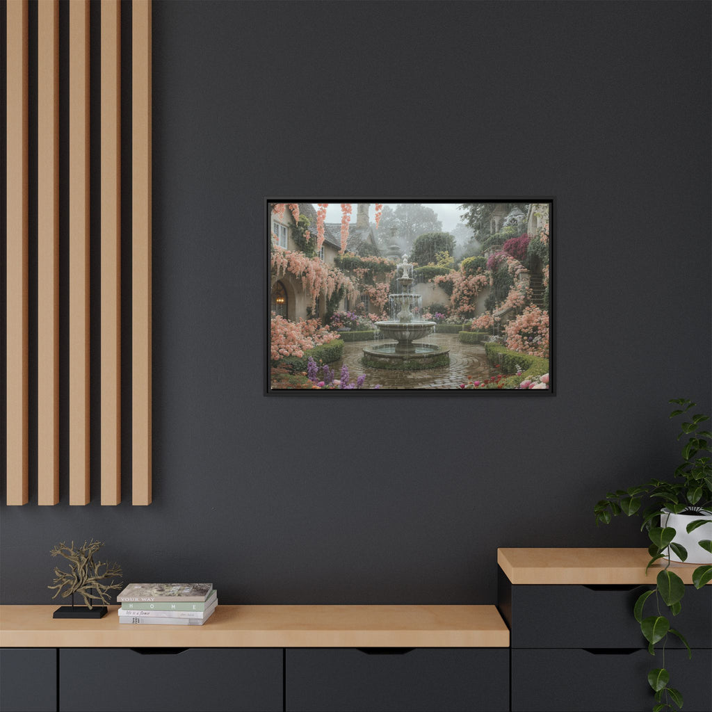 Mediterranean Garden Fountain Canvas — Framed Matte Wall Art