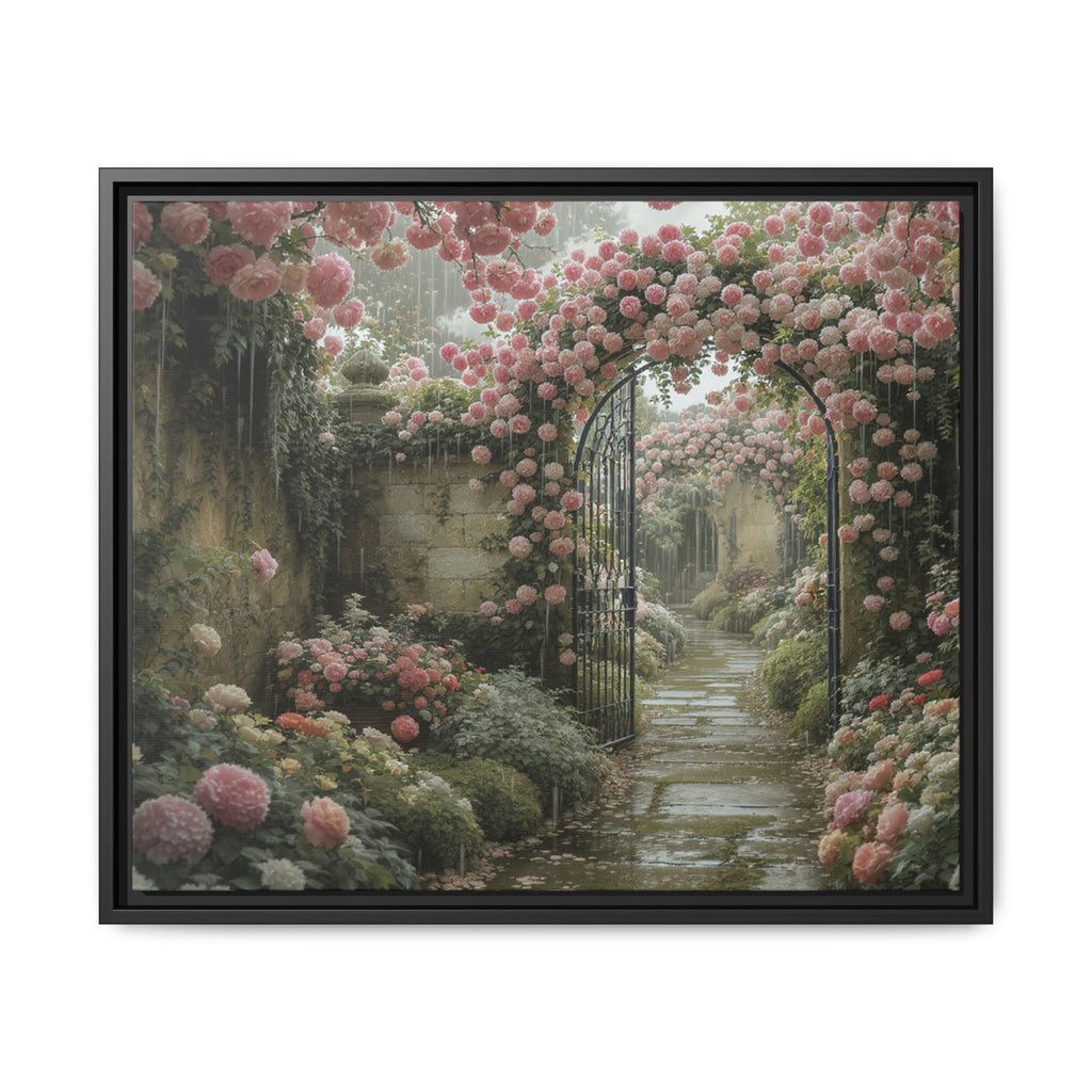 Framed Canvas Print – Secret Garden Archway Floral Landscape