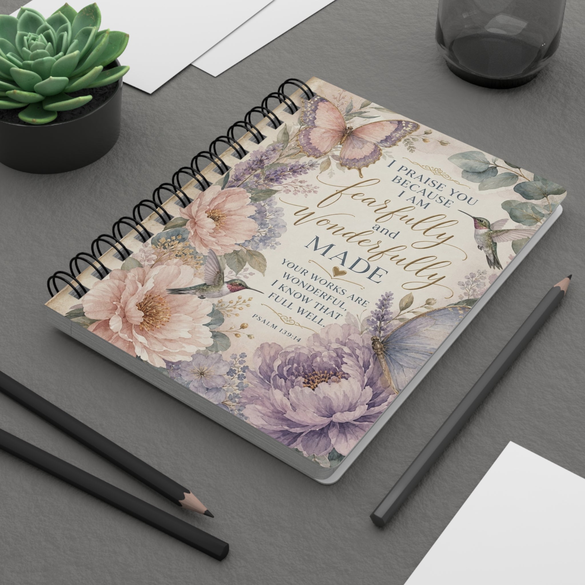 Floral “Fearfully and Wonderfully Made” Spiral Journal