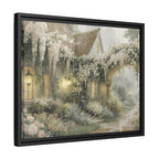 Framed Matte Canvas Print – Cottage Garden Pathway in Soft Floral Hues