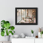 “Afternoon Café Stillness” Framed Poster: Cozy Pastel Café Wall Art | Hygge Coffee Shop Interior Print | Soft Luxury Home Decor