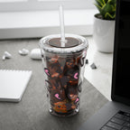 Heart Leopard 16oz Tumbler with Straw — Pink & Black Animal Print Cold Cup