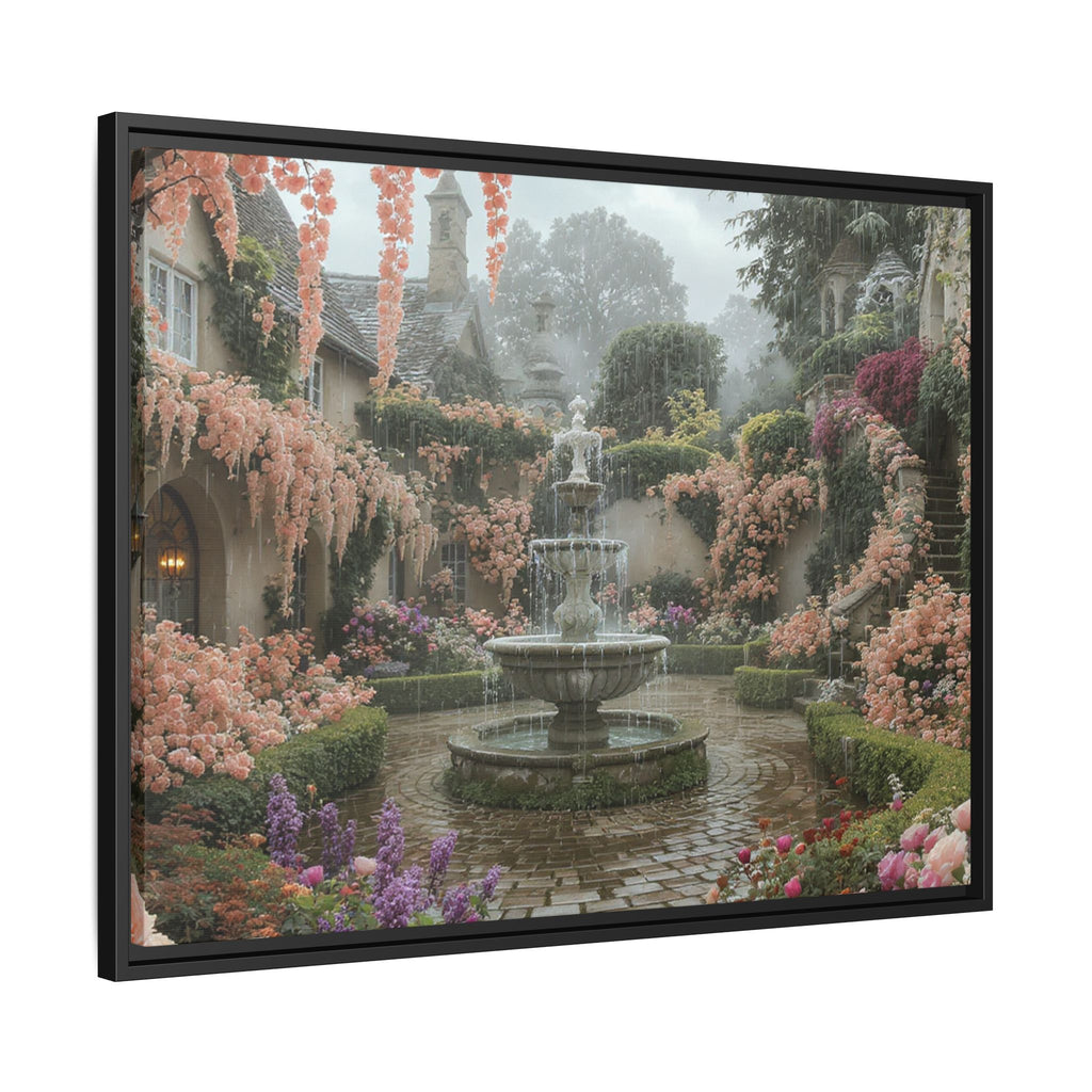 Mediterranean Garden Fountain Canvas — Framed Matte Wall Art
