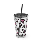 Heart Leopard 16oz Tumbler with Straw — Pink & Black Animal Print Cold Cup