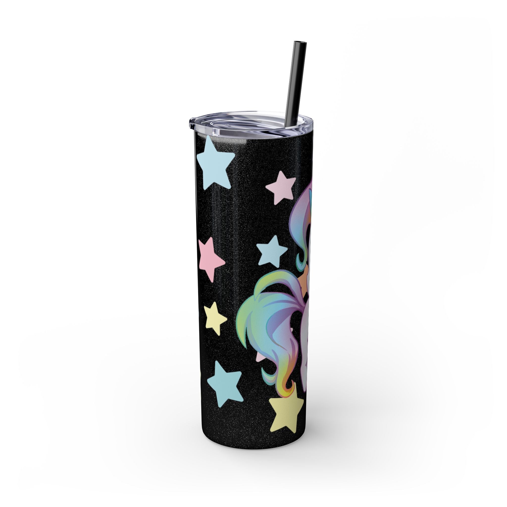 Unicorn Skinny Tumbler 20oz — Cute Pastel Rainbow Unicorn with Straw