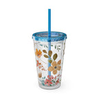 Floral Sunsplash 16oz Tumbler with Straw — Watercolor Wildflower Drink Cup