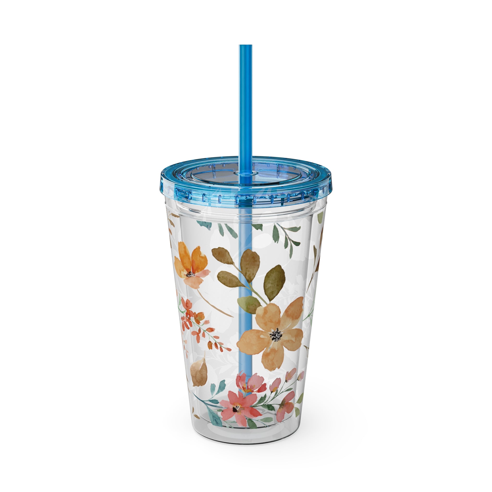 Floral Sunsplash 16oz Tumbler with Straw — Watercolor Wildflower Drink Cup