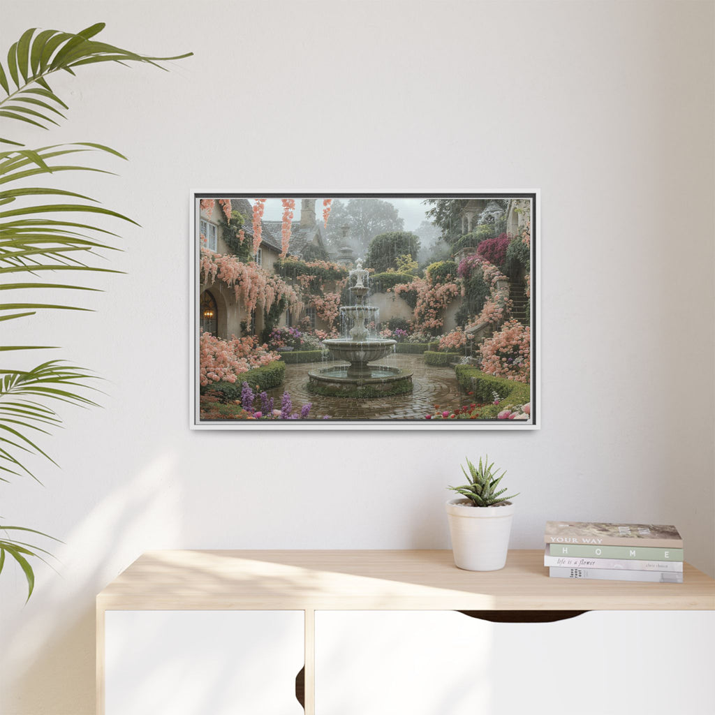 Mediterranean Garden Fountain Canvas — Framed Matte Wall Art