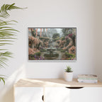 Mediterranean Garden Fountain Canvas — Framed Matte Wall Art