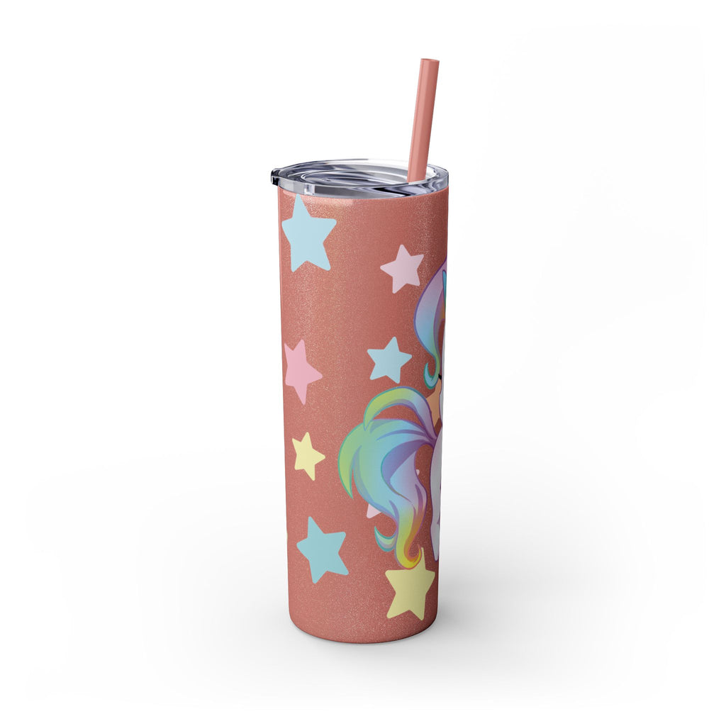 Unicorn Skinny Tumbler 20oz — Cute Pastel Rainbow Unicorn with Straw