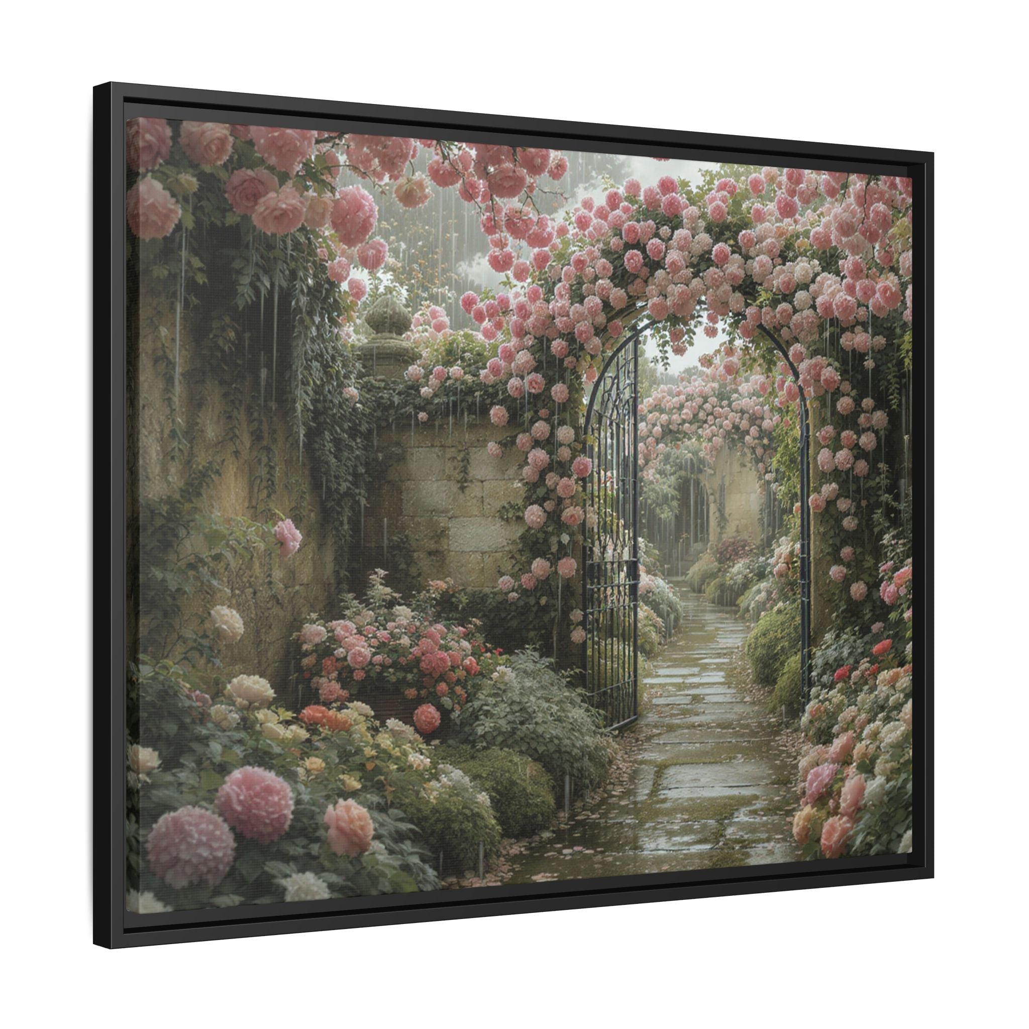 Framed Canvas Print – Secret Garden Archway Floral Landscape