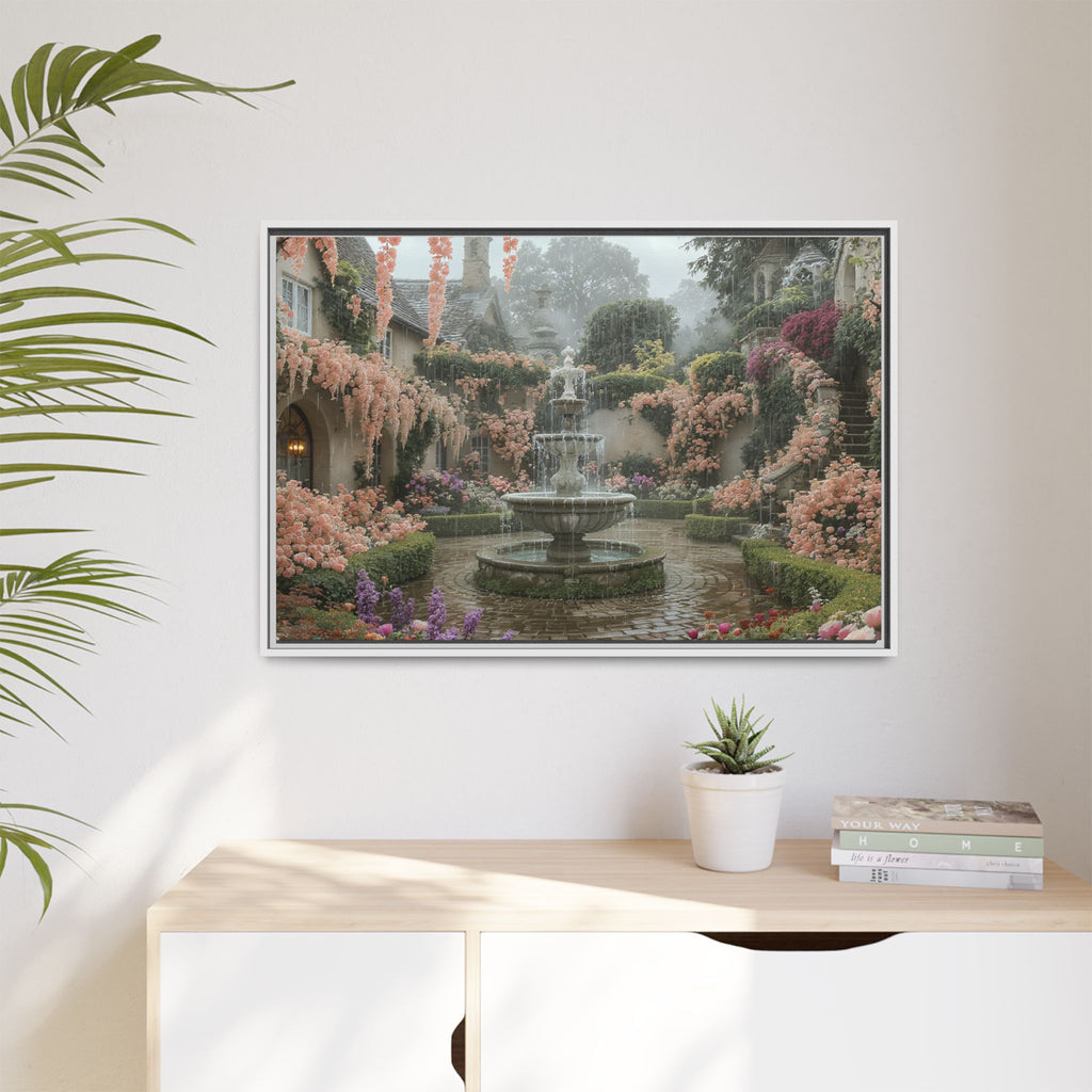 Mediterranean Garden Fountain Canvas — Framed Matte Wall Art