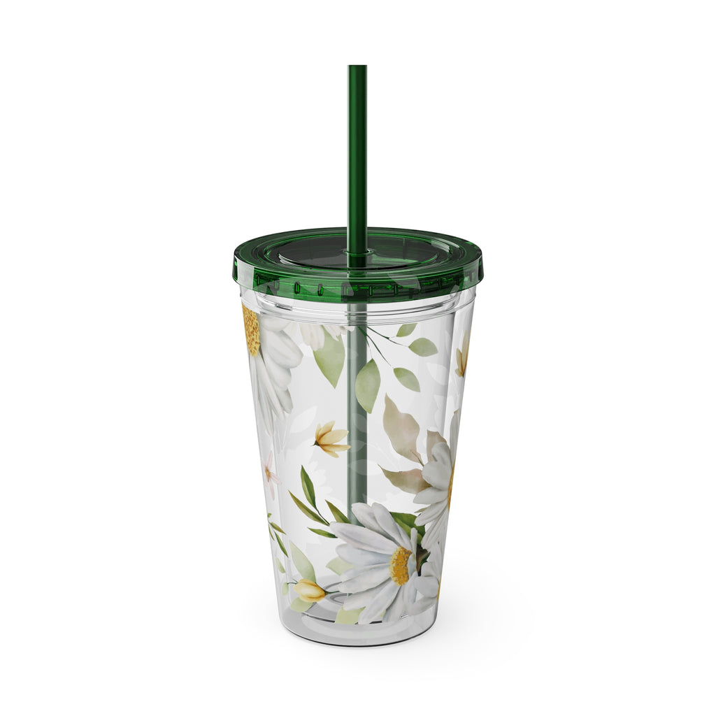 Daisy Floral 16oz Tumbler with Straw — Clear Sunlit Daisy Print