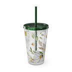 Daisy Floral 16oz Tumbler with Straw — Clear Sunlit Daisy Print