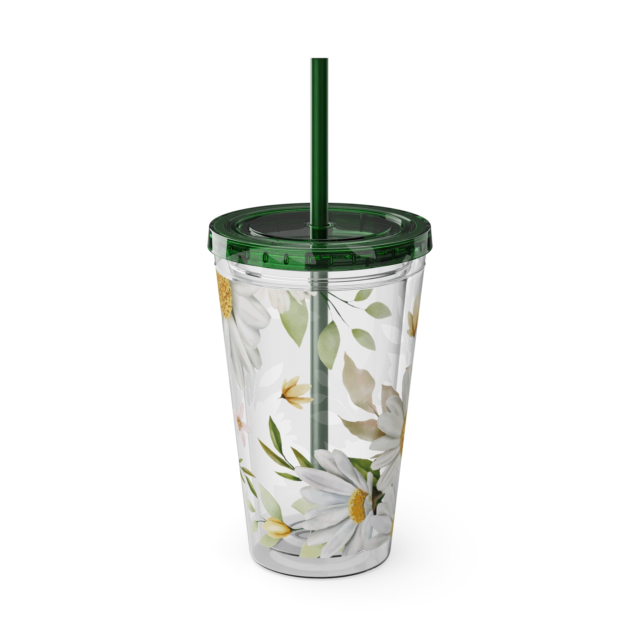Daisy Floral 16oz Tumbler with Straw — Clear Sunlit Daisy Print