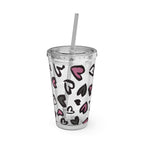 Heart Leopard 16oz Tumbler with Straw — Pink & Black Animal Print Cold Cup