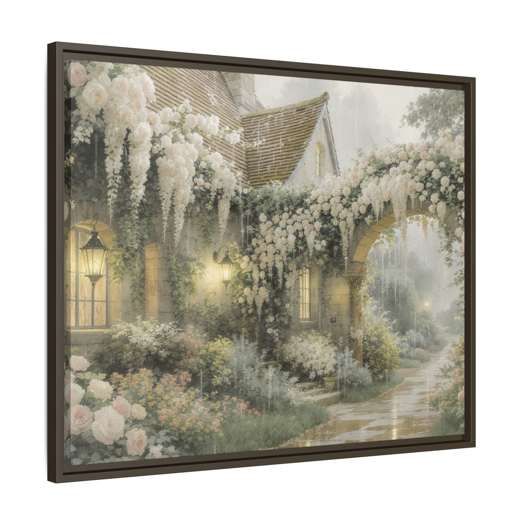 Framed Matte Canvas Print – Cottage Garden Pathway in Soft Floral Hues