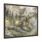 Framed Matte Canvas Print – Cottage Garden Pathway in Soft Floral Hues