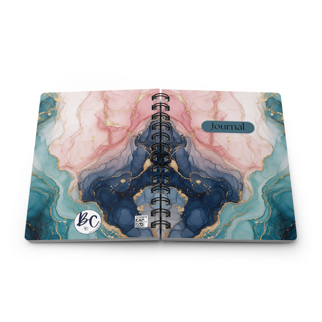 Marbled Teal & Pink Spiral Journal — Gold Accent Notebook
