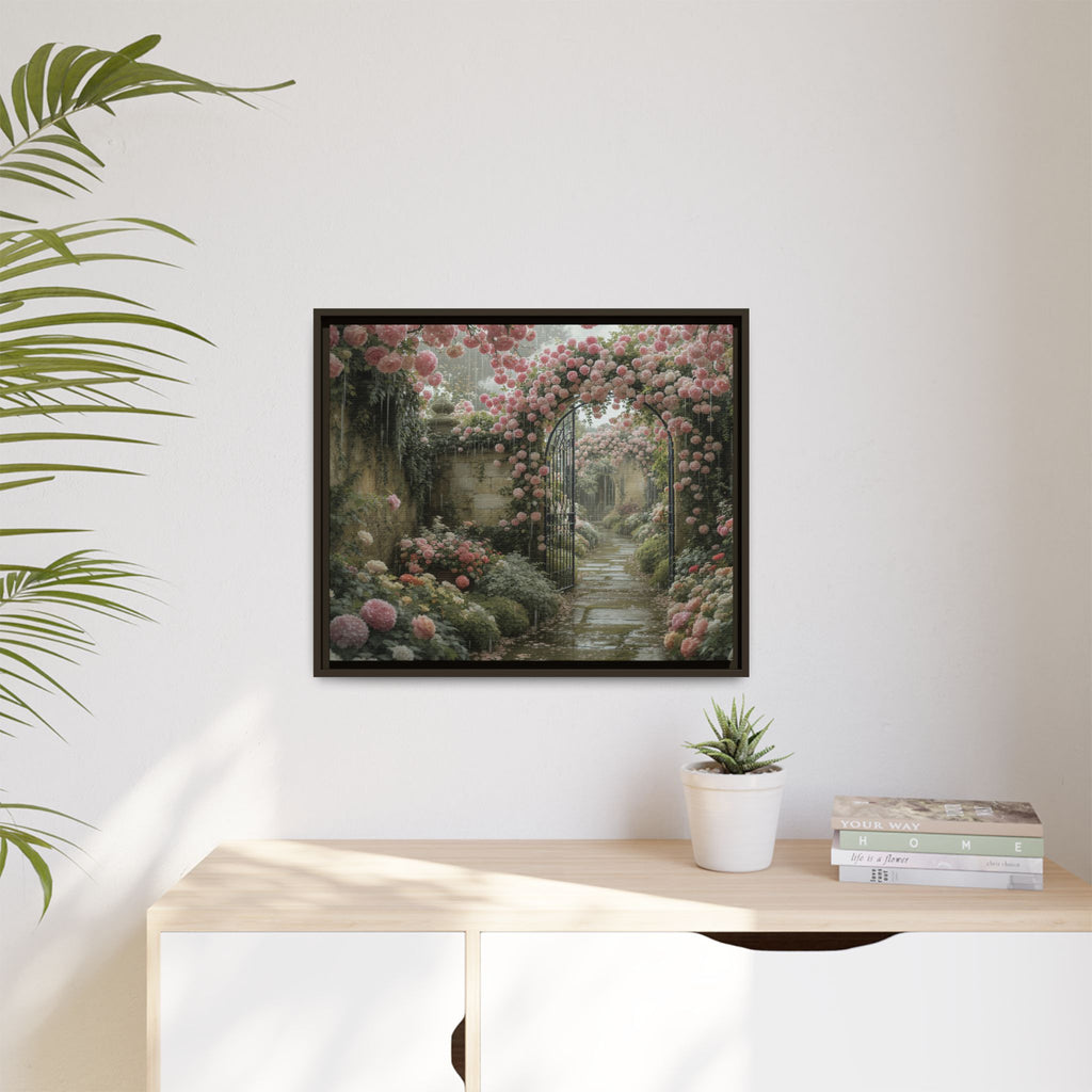 Framed Canvas Print – Secret Garden Archway Floral Landscape
