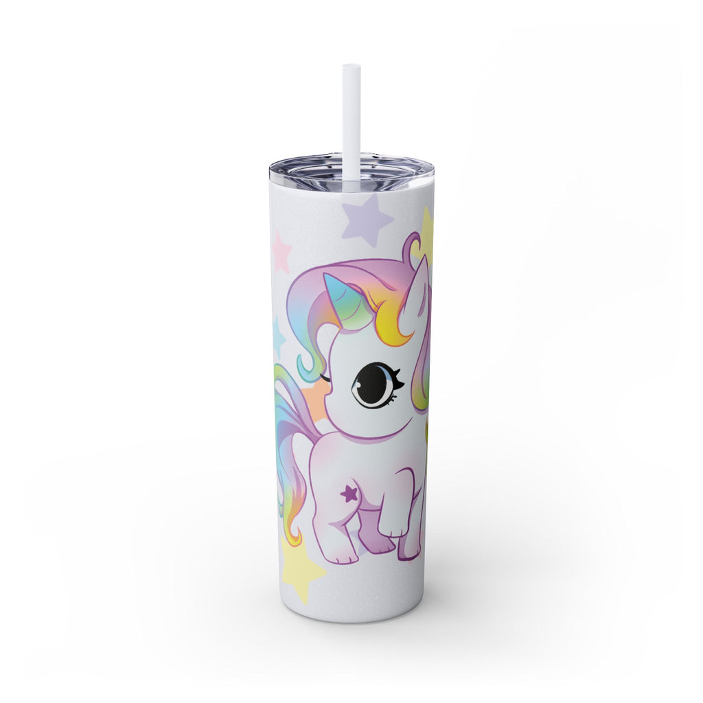 Unicorn Skinny Tumbler 20oz — Cute Pastel Rainbow Unicorn with Straw