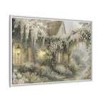 Framed Matte Canvas Print – Cottage Garden Pathway in Soft Floral Hues