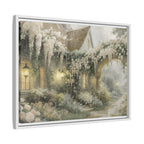 Framed Matte Canvas Print – Cottage Garden Pathway in Soft Floral Hues