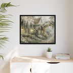 Framed Matte Canvas Print – Cottage Garden Pathway in Soft Floral Hues