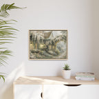 Framed Matte Canvas Print – Cottage Garden Pathway in Soft Floral Hues