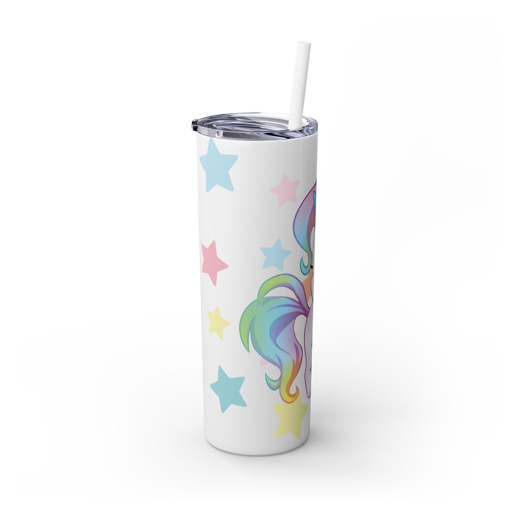 Unicorn Skinny Tumbler 20oz — Cute Pastel Rainbow Unicorn with Straw